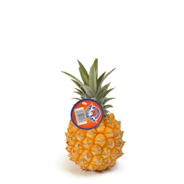 Holland Queen Victorian Pineapple Baby fruit, single piece, fresh and ripe with textured exterior and vibrant yellow color.