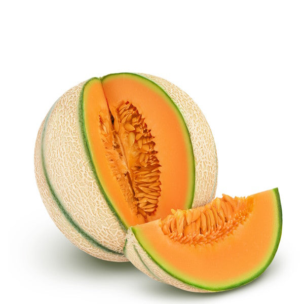 Fresh muskmelon fruit, single piece, showcasing the ripe, orange flesh and textured rind, from Local Market.
