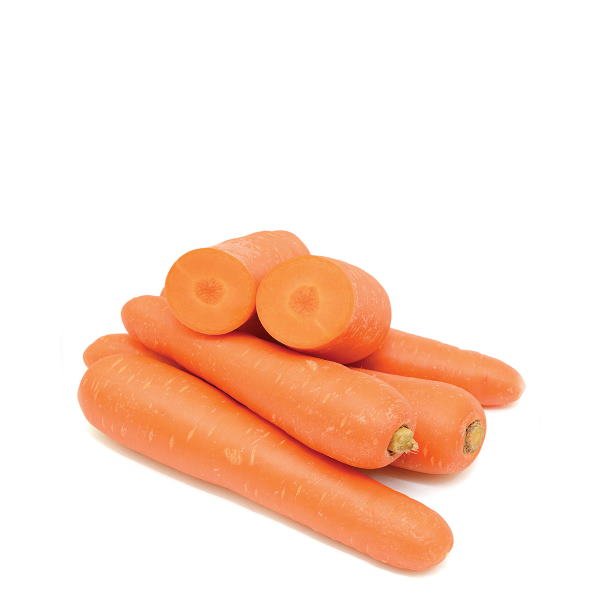 Fresh medium-sized carrots in a 1 kg bag from Sharbatly, displayed in a clear container with leafy green tops.