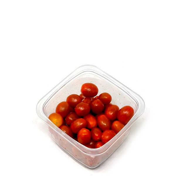 Fresh cherry grape tomatoes in a 0.25 kg hydroponic pack by Mishkat, showcasing vibrant, ripe vegetables.
