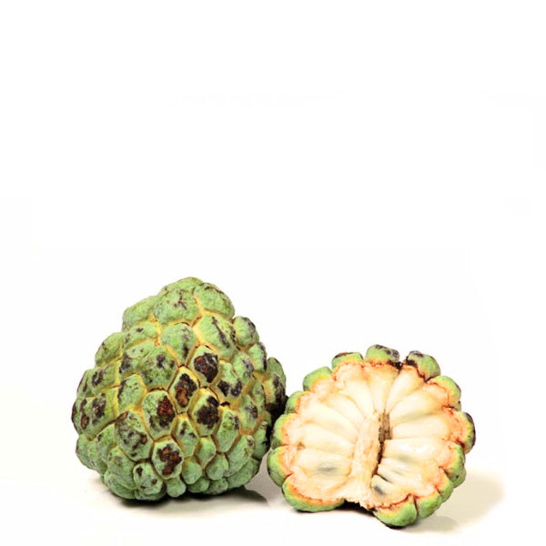Fresh custard apples from Thailand, 0.5 kg pack, showcasing creamy interior and green textured skin.