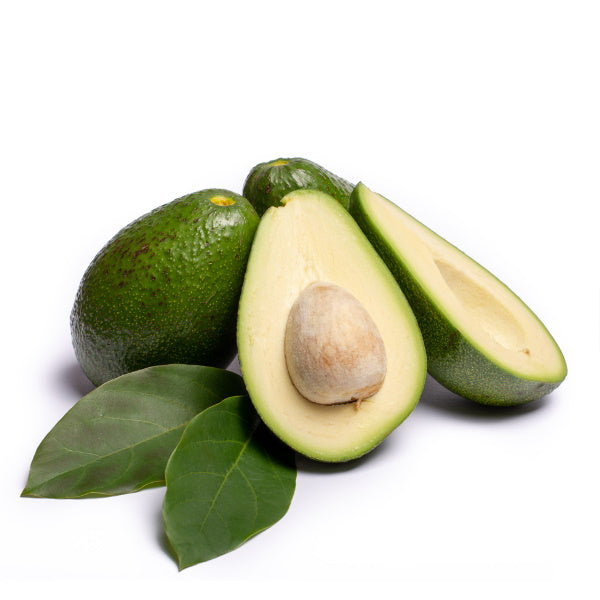 Fresh Fuerte avocados from Local Market in a 4 kg carton, showing ripe green fruit with smooth skin.