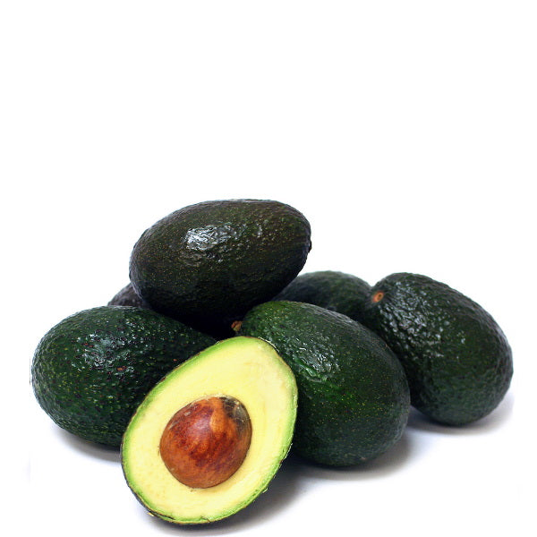 Fresh Hass avocados from Kenya in a 1 kg pack, showcasing ripe green fruit with smooth skin.