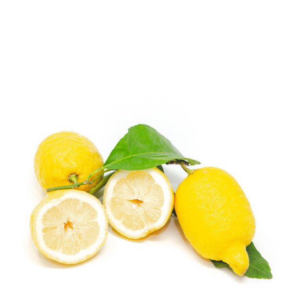 Fresh Amalfi lemons from Holland with leafy stems and thick zest, packed in a 1 kg bag.