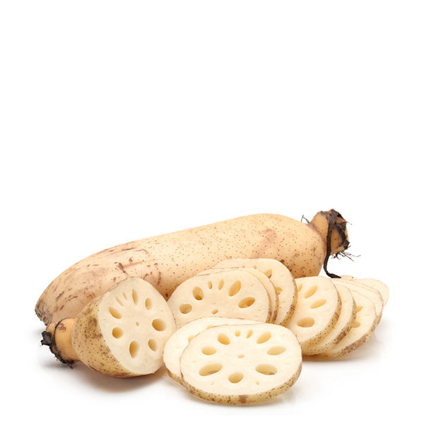 Fresh Holland lotus root vegetable in a 1 kg pack, showing the sliced and whole lotus root with its distinctive pattern.