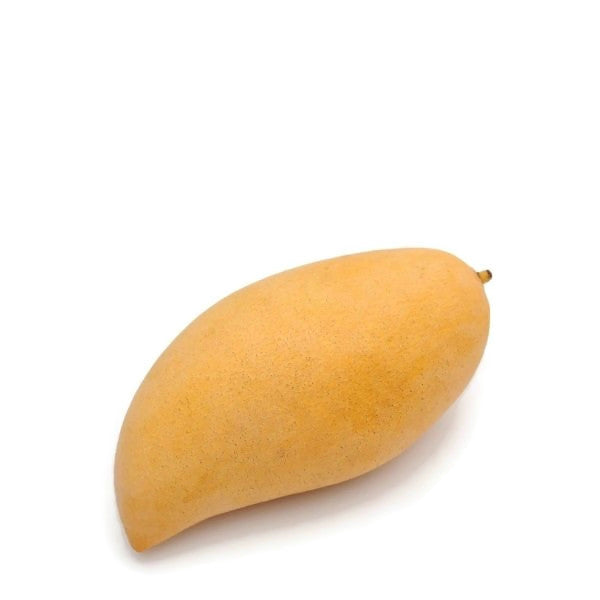 Single Thai Nam Dok Mai mango from Thailand, showcasing its ripe, yellow fruit with smooth skin and elongated shape.