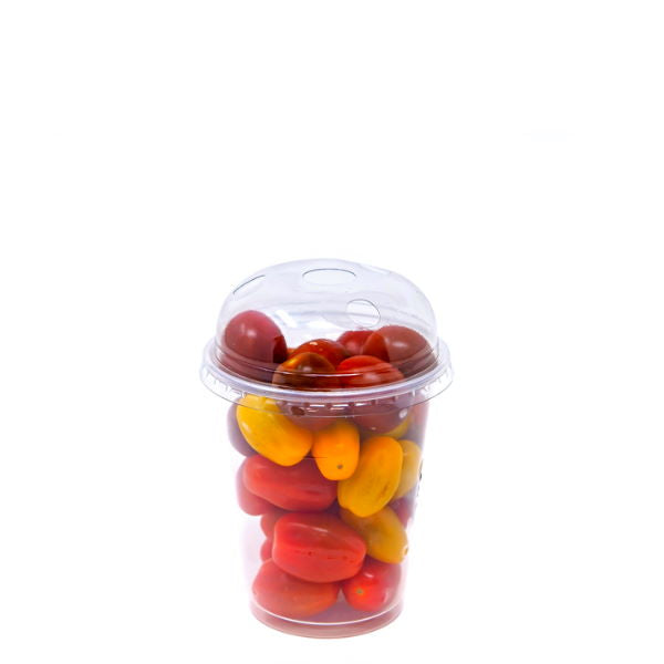 Colorful mix of cherry and plum tomatoes from Sharbatly, fresh vegetable display in a 0.25 kg bunch.