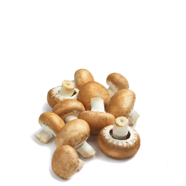 Fresh chestnut mushrooms from Sharbatly, 0.25kg vegetable pack, showing whole brown mushrooms with stems and caps.