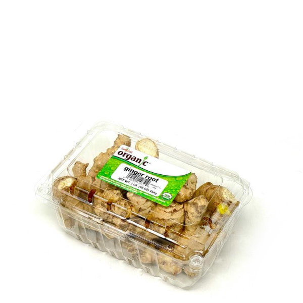 Organic USA ginger herb in a 0.454 kg pack, fresh and whole with vibrant skin and leafy stems, ideal for cooking and health.