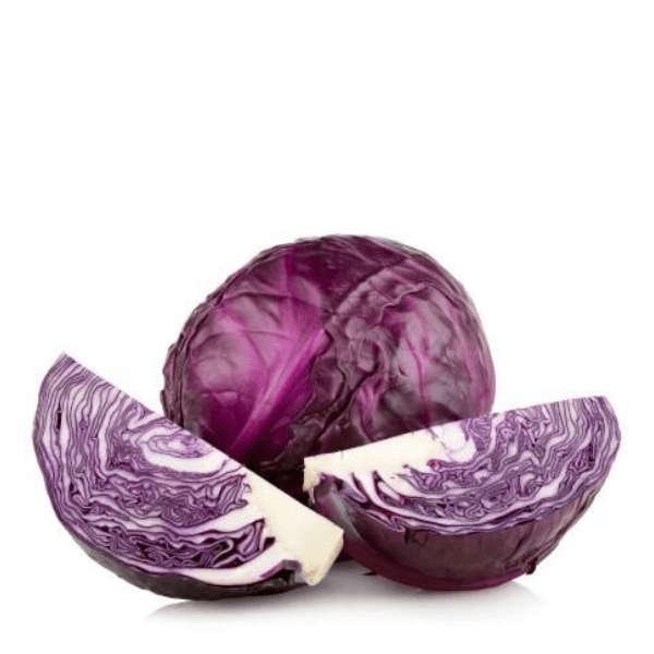 Fresh red cabbage, single piece, from Local Market, showcasing vibrant purple leaves and leafy vegetable texture.