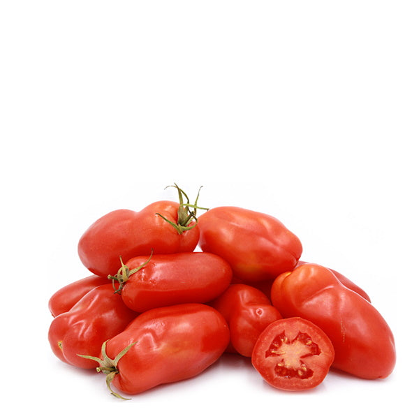 Holland San Marzano Roma tomatoes in a 1 kg pack, fresh and ripe, ideal for cooking or salads.