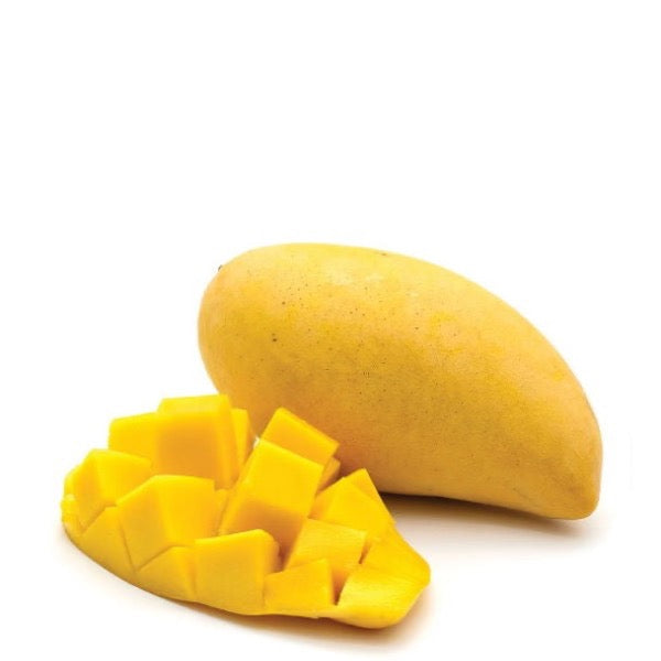 Single Thai Nam Dok Mai mango, a ripe and sweet Thai honey fruit, shown in this fresh fruit image.