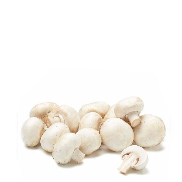 Fresh white mushrooms in a 0.25 kg pack by Sharbatly, showcasing clean, whole white button mushrooms on a white background.