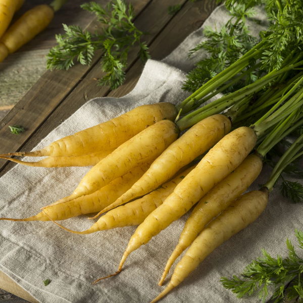 Fresh yellow carrots in a 1 kg Holland vegetable pack, showcasing vibrant, crisp carrots ready for cooking or snacking.