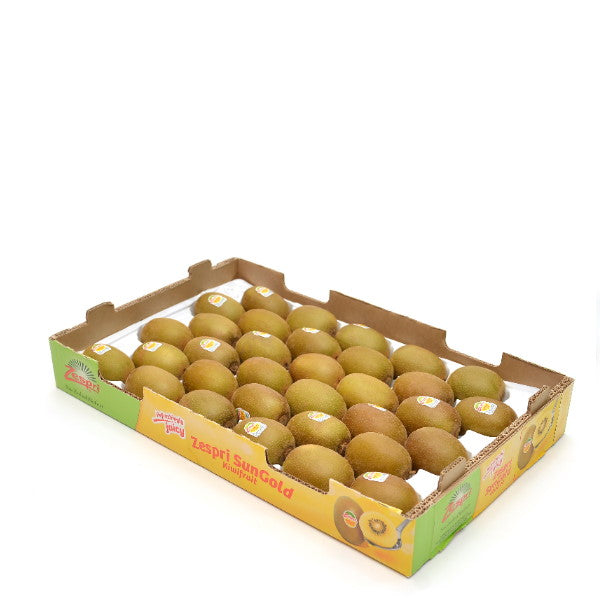 Yellow Kiwifruits Sungold from Zespri in a Sharbatly 3.2 kg carton, fresh and vibrant fruit ready to enjoy.